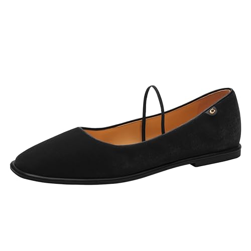 COACH Women’s Emilia Mary Jane Flat, Black Velvet, 9.5