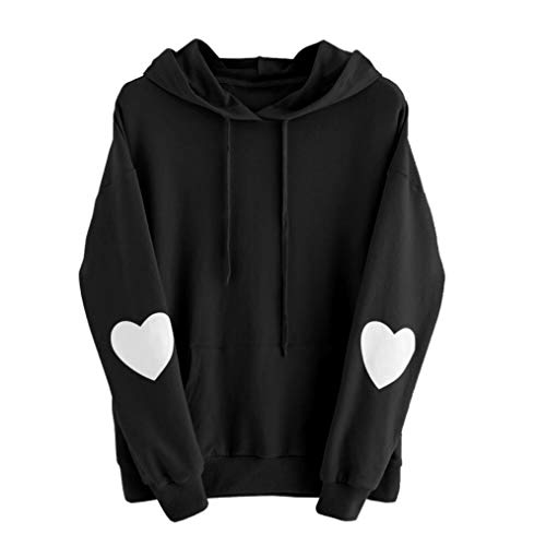 iYBUIA Womens Solid Long Sleeve Heart Hoodie Sweatshirt Jumper Hooded Pullover Tops Blouse(Black,M) - Thumbnail 5
