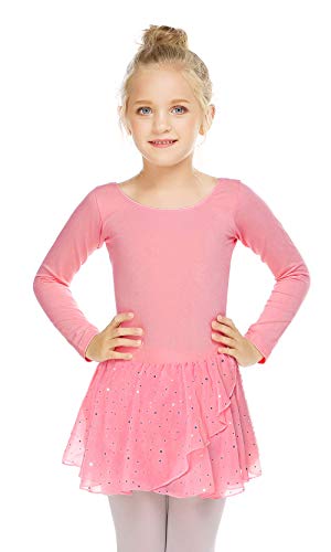 Zaclotre Girls Long Sleeve Dance Dress Glitter Ballet Skirted Leotard Ballerina Outfit Pink - Thumbnail 7