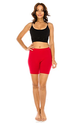 C&C Style Women's Stretch Jersey Bike Yoga Running Workout Bermuda Shorts Tights Pants Under Short Leggings S to 3XL Plus (Large, Red)