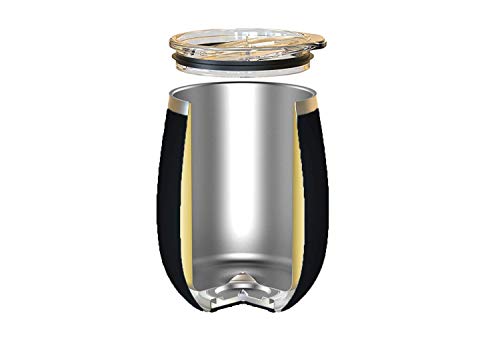 Awoke | Black Stainless-Steel Wine Glass with Lid (12 oz.). for Red Wine, Coffee, Cocktail, Liquors Champagne and Nonalcoholic Beverages.
