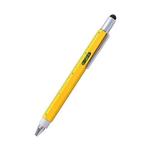 Shulaner 6 in 1 Multifunction Tech Tool Ballpoint Pen with Ruler Level Stylus and Two-head Screwdriver Gift for Men, Yellow, 2 Pack