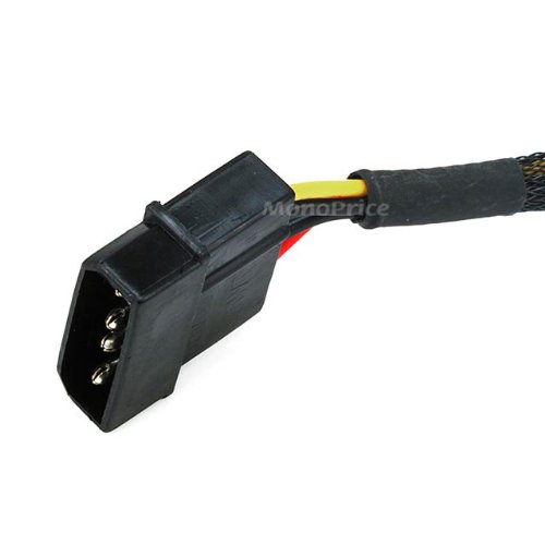 Monoprice 12inch 4pin MOLEX Male to (2) 15pin SATA II Female Power Cable (Net Jacket)