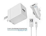 iPhone iPad Charger, iPhone Car Charger, 3-in-1 Apple Certified Mfi Travel 2.4A Wall Charger + Car Charger + Lightning Cable