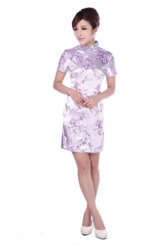 JTC Women's Royal Chinese Plum Cheongsam Mini Dress Qipao Purple