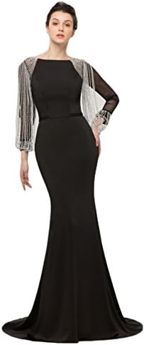 Darcy74Dulles Women's Elegant Evening Dress Long Mmermaid Beadings Black Sexy Prom Dresses Gown 2018