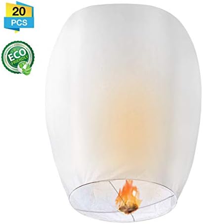 LIUMY Chinese Lanterns, 20 Pack Paper Lanterns - 100% Biodegradable, Eco-Friendly, Japaneses Lanterns for Weddings, Celebrations, Memorial Ceremonies, White Lanterns