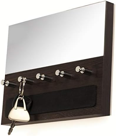 Bluewud Spiegel Wall Key Chain Holder Rack with Decorative Mirror (Wenge, 5 Hooks)