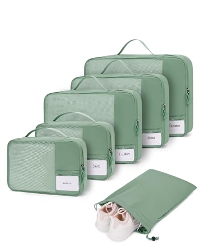 ECOHUB 6 Pieces Suitcase Organizer, Packing Cubes Space-Saving with Label Pocket, Fabric Ripstop Organizer Suitcases, Travel Useful Accessories (Green)
