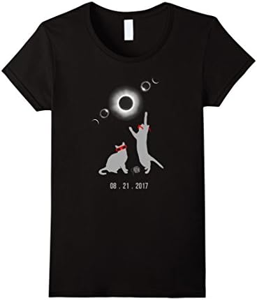 Womens Cat total solar eclipse funny t shirt Large Black