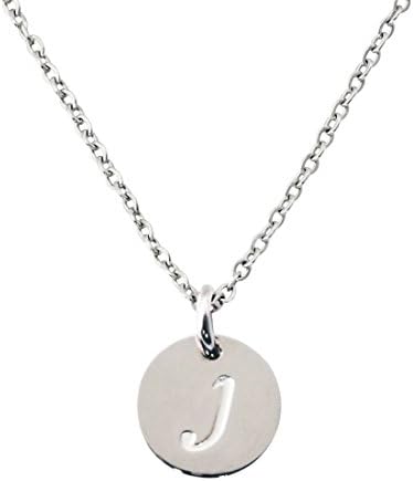 Silver Tone Stainless Steel Initial Neckalce Alphabet Disc Pendant Necklace for Womens Personalized charm Necklace A-Z Letters (J Silver)