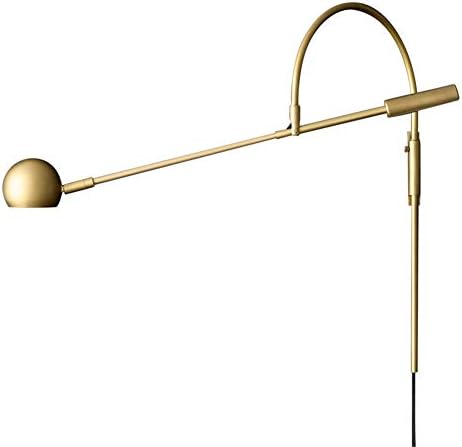 Wall Lights with Plug in Cord, Long Arm Adjustable Sconces Metal Wall Lamp Fixtures for Bedside Reading Lighting,Gold