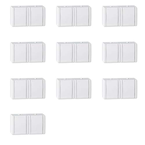 ALING-CONEL 2-fach Aufputz Schutzkontakt Steckdose mit Klappdeckel 16A/250V~ / IP44 (verdrahtet) - Weiß (10er Set)