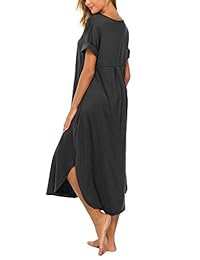 Bloggerlove - Camisón de algodón para mujer, cuello en V, manga corta, con bolsillo, S-XXL
