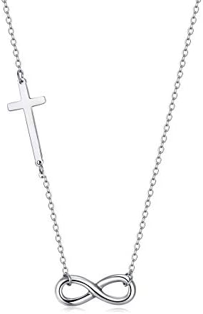 COLELOVE Infinity Pendant Necklace,Sideways Simple Cross Stainless Steel Necklace in 18K Rose Gold Plated/Silver Tone for Women, for Girls