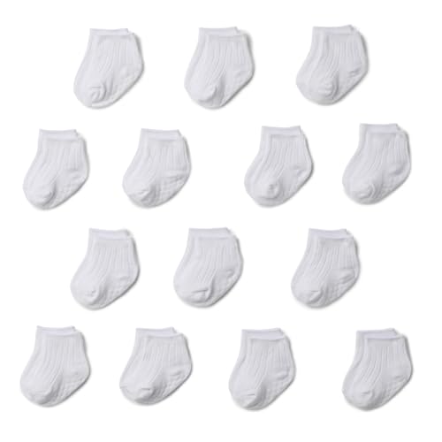 Amazon Essentials Unisex Babies' Ribbed Ankle Non-Slip Grip Socks, 14 Pairs, Wh…
