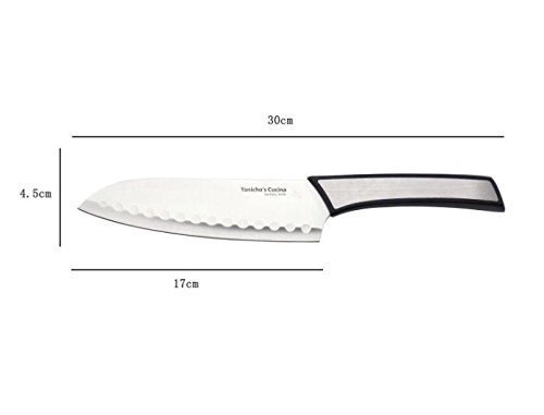 New sharp durable stainless steel silver and black color Kitchen knife set of 3 by Yanicho's Cucina includes 5 inch utility 8 inch curving 7 inch Santoku chef knife