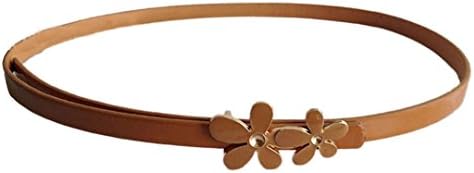 IUNEED Fashion Women's Flower Joker Waist Belt Narrow Skinny Low Waist Thin Leather Loop (Coffee)