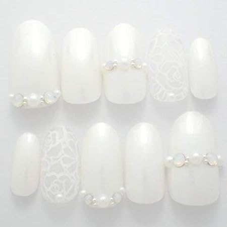 Amazon Co Jp Dinaネイル ホワイトレース柄ブライダル レギュラーポイントs 番 ネイルチップ ドラッグストア