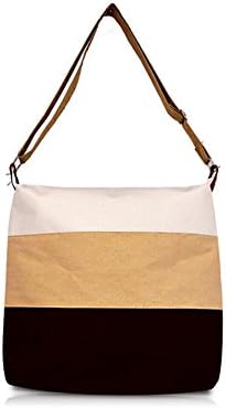 ANSAN Women Canvas Striped Contrast Color Multi Colored Tote Shoulder Handbag Crossbody Bags for Women Khaki