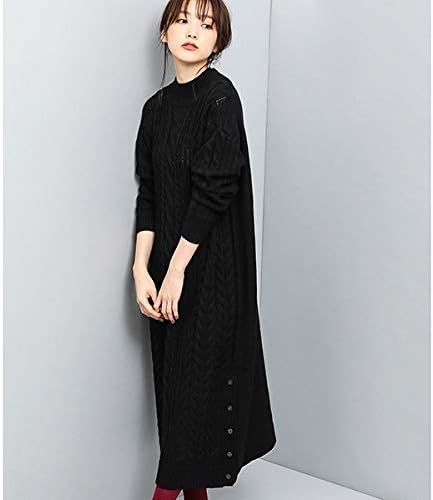 Amazon Co Jp ビス Vis 裾釦ロングケーブルニットワンピース ブラック 01 F ファッション
