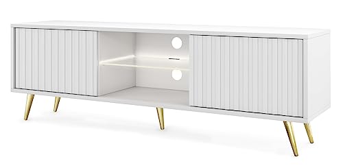 Selsey Bello TV Cabinet Sideboard with Slats, 135 cm, Golden Legs, White