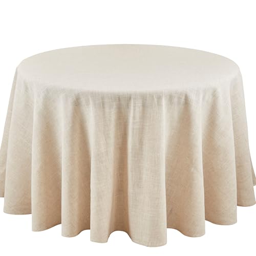 SARO LIFESTYLE Poly and Linen Blend Toscana Tablecloth with No Hemstitch Border, Natural, 90