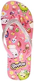 Shopkins Little Girls Flip Flops (Small (11/12), Pink Characters with Silver Glitter Sparkle Straps)