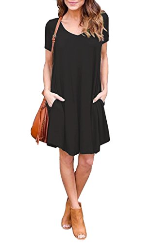 Jouica Womens Swing Short Sleeves Loose Comfy Flattering Dress (Black S)