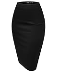TWINTH Pencil Skirts Plus Size Casual Skirt Elastic Waist Band Scuba Streychy Solid Color BLACK 2XL