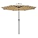 FLAME&SHADE 9 ft Solar Powered Outdoor Market Patio Table Umbrella with LED Lights and Tilt, Beige