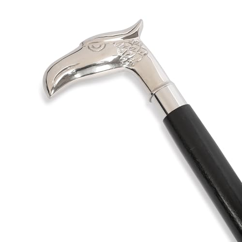 Ajuny Walking Sticks for Men Women Seniors Wooden Foldable Cane with a Classic Eagle Nickle Handle and Non Slip Rubber Tip Silver Finish Decorative Cane Gifts 36 Inch