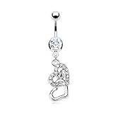 JADE Onlines Body Piercing Navel Belly Button Ring Bar - Silver Hollow Hearts Pendant Style