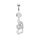 JADE Onlines Body Piercing Navel Belly Button Ring Bar - Clear Rhinestone Silver Hollow Hearts Pendant Style