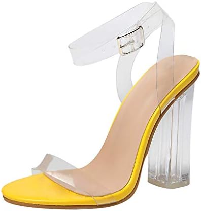 Midress Women's Clear Chunky High Heel Sandals Ankle Strap with Buckle PVC Peep Toe Transparent Dress Sandals Shoes