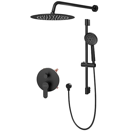 Gabrylly Shower System Black, Wall Mounted Slide Bar Shower Faucet Set Complete,High Pressure 10