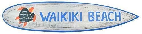 Surfboard to Hang up Waikiki Beach with Schildkrötenmotiv Wooden Sign