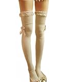 Girls Costume Cotton Lace Knee-High Sock with Ribbon Bow