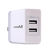 USB Wall Charger Portable Travel power Adapter 2-Port Smart Charger 24W AC Foldable Plug for iPhone iPad Samsung Android HTC Nexus Moto Blackberry and More(White)