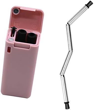 Collapsible Straw Reusable Stainless Steel,Folding Drinking Straws Foldable Final Premium Food-Grade Portable Set with Cleaning Brush Keychain Hole, for Household,Outdoor (pink)