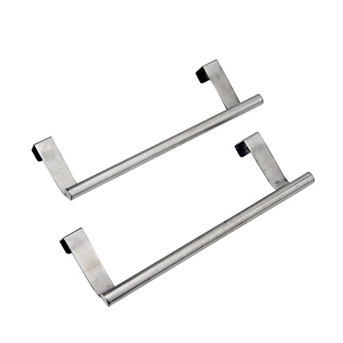 Evelots Set of 2 Over Cabinet Door Dish Towel Bar Holders, 9.5” Stainless Steel