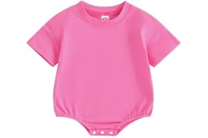 Merqwadd Baby Boy Girl Bubble Romper Infant Oversize Plain Crewneck T-Shirt Bodysuit Tops