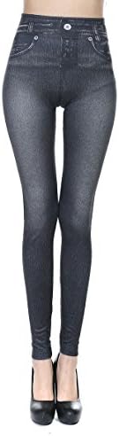 Mystye Women's Full Length Skinny Printed Fake Jeans Leggings Stretch Jeggings Black S