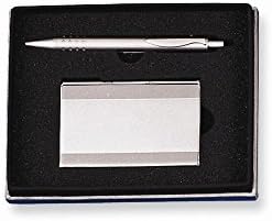 Silver-Tone Business Card Case &amp; Pen 2-Piece Gift Set by Stephanie Imports