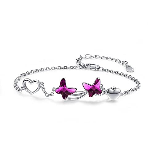 JFASHOP Butterfly Bracelet 925 Sterling Silver Crystal Bracelets for Women Adjustable Bracelet Butterfly Jewellery Friendship Bracelets Gifts for Girl Girlfriend