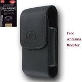 Premium Vertical Leather Pouch Case with Belt Clip for Pantech Breeze III 3 P2030 Comes With Antenna Booster