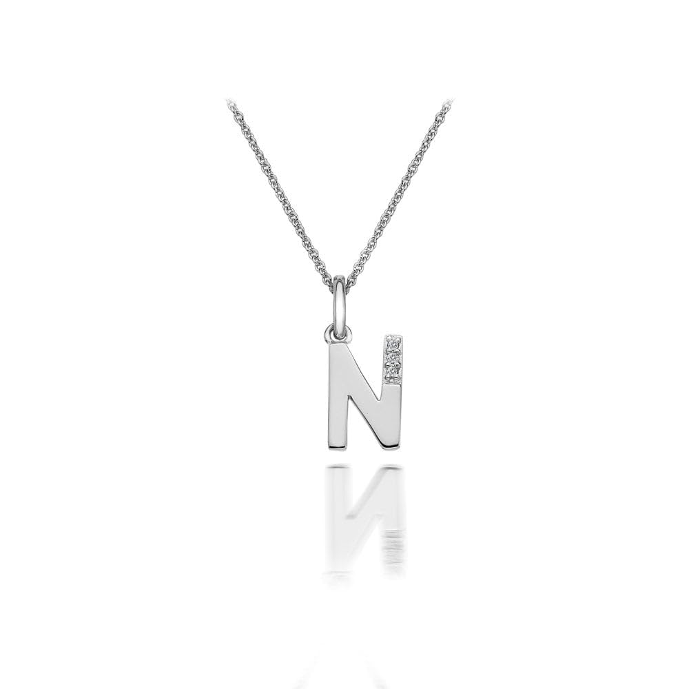 Hot Diamonds 925 Sterling Silver Letter Pendant Necklace | Personalised Initial Letter Necklace for Women | Silver Micro Pendant with 3 Real Diamonds (Letter N) — image 1