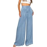 WANLUOSUX Women's Wide Leg Jeans High Waisted Elastic Waistband Casual Pants Suitable for Spring and Autumn