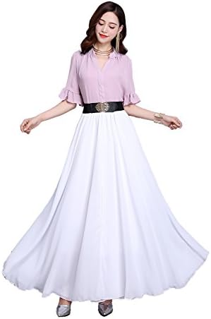 Summer Chiffon High Waist Pleated Big Hem Floor/Ankle Length Beach Maxi Skirt for Women Wedding Party Long Skirts