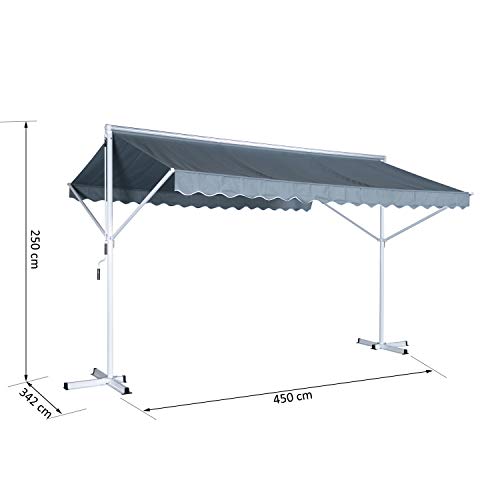 Outsunny Standmarkise Gartenmarkise Markise mit Faltarm Kurbel Terrasse Grau 4,5x3,4m – Bild 8